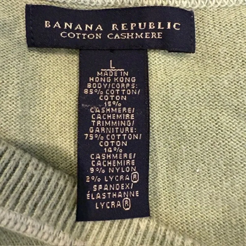 Banana Republic Cotton Cashmere V-Neck Sweater Contrast Stitch‎ Green Size Large